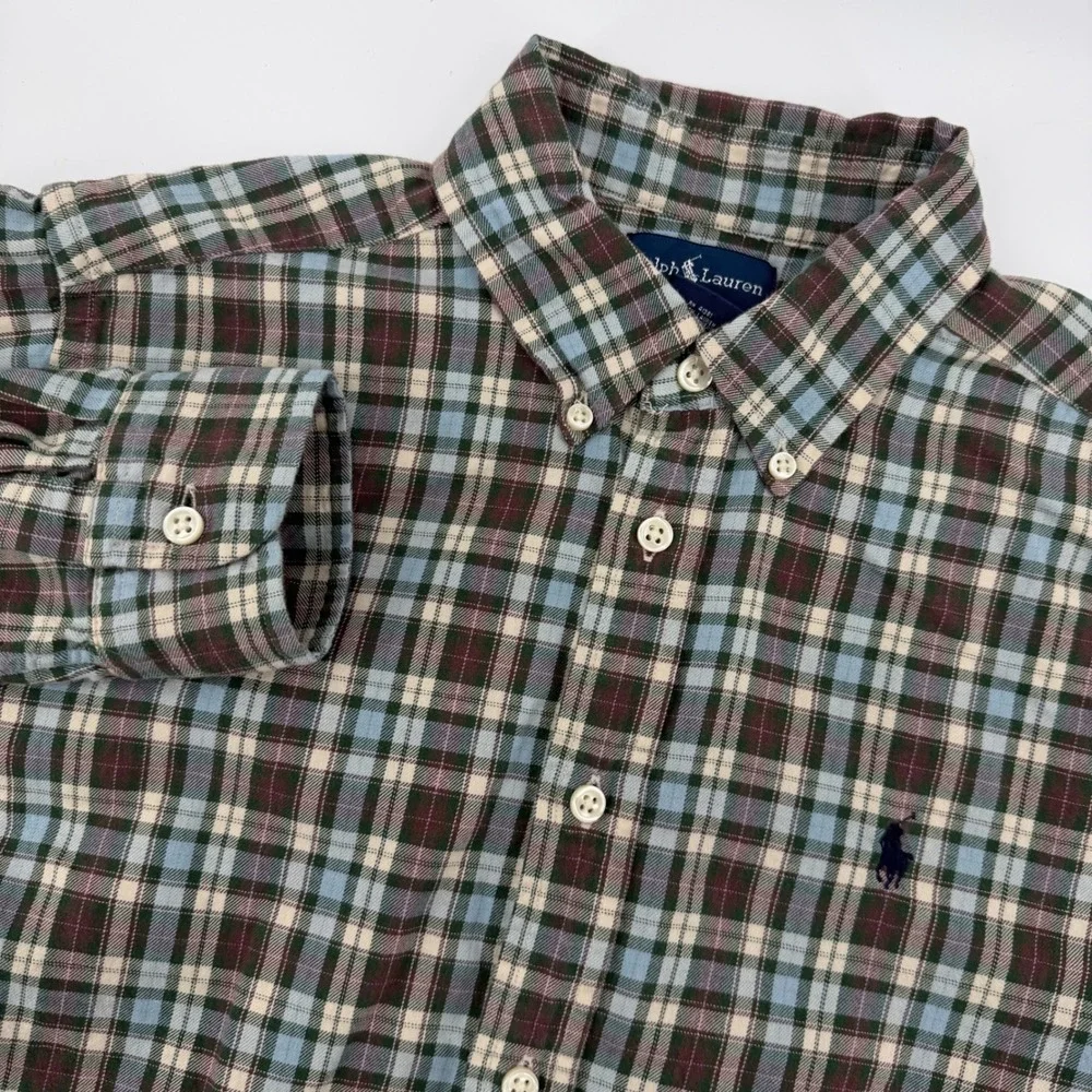 Kids Ralph Lauren Plaid Button‎ Down Shirt Long Sleeve Cotton Large 16/18